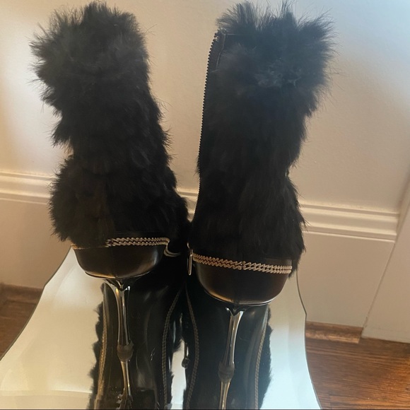 DIOR by Christian Dior Black Ankle Fur Boots Size 7 - Picture 2 of 8
